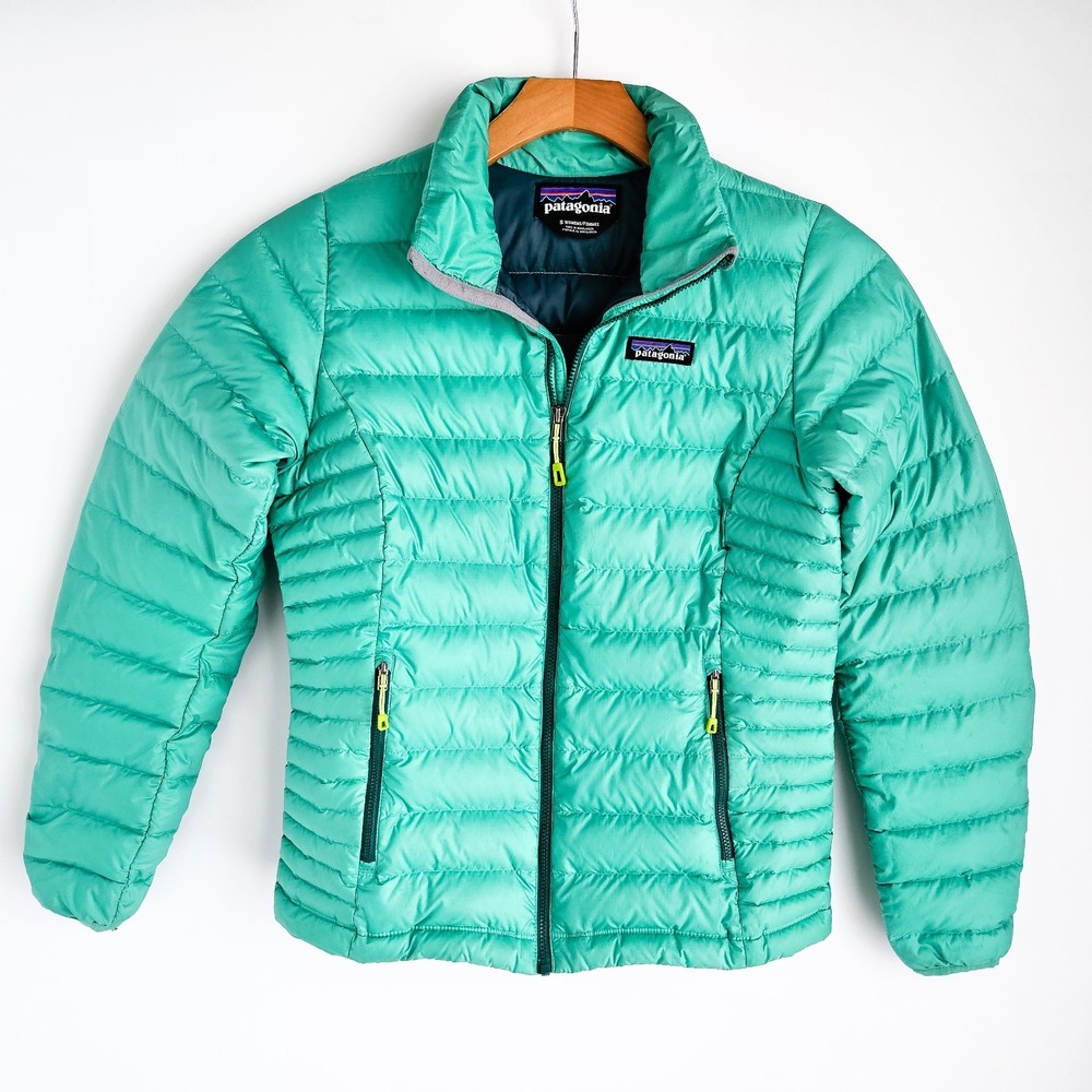 Patagonia Down Sweater Puffer Jacket Womens S Aqua Stone Front Zip Quilted